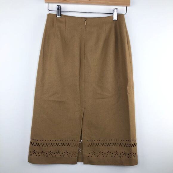 Neiman Marcus Camel Colored Laser Cut Pencil Skirt - Picture 4 of 7